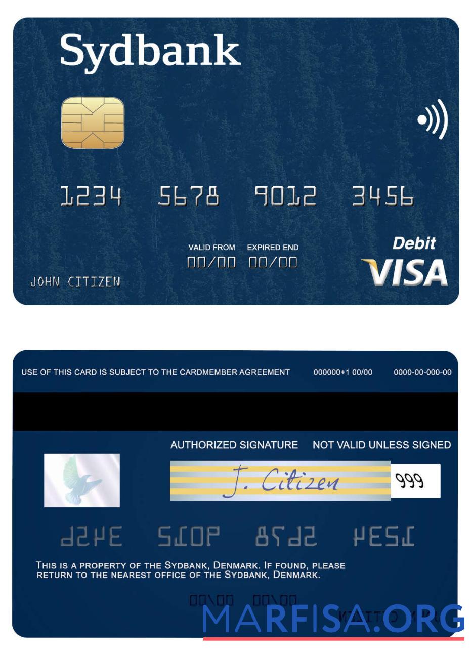 Realistic Denmark Sydbank visa debit card example